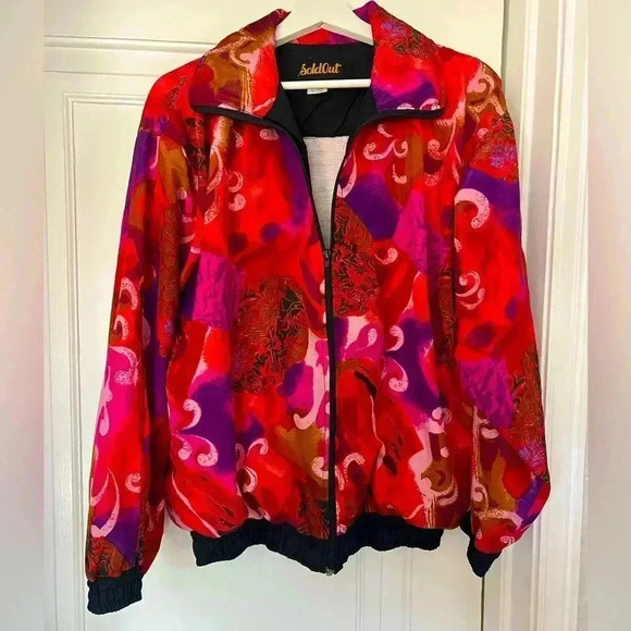 Vintage 80s 90s Abstract Print Bomber Jacket Colorful Statement Piece Medium - Picture 1 of 12